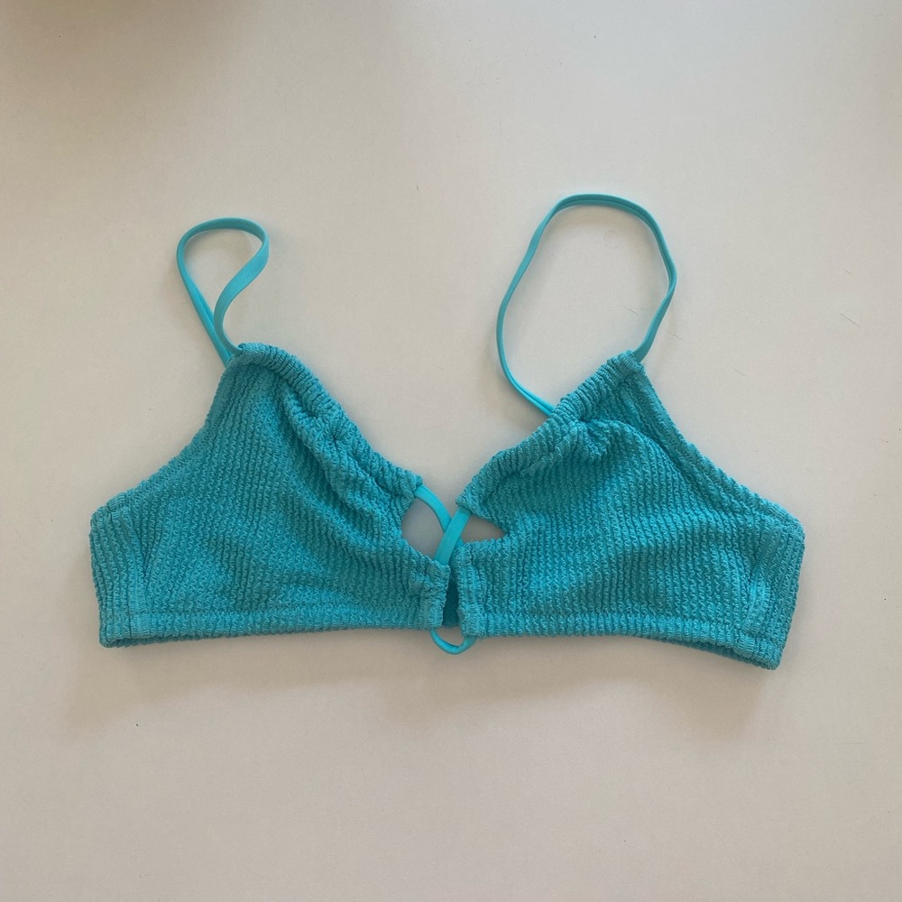 Aerie Shimmery Crinkle Lace Up Scoop Bikini Top